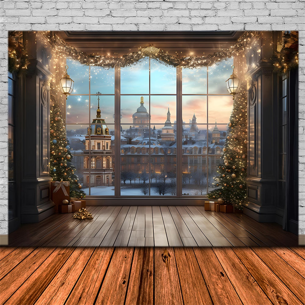 Toile de fond de Fenêtre avec Lumières et Arbre de Noël RR7-760