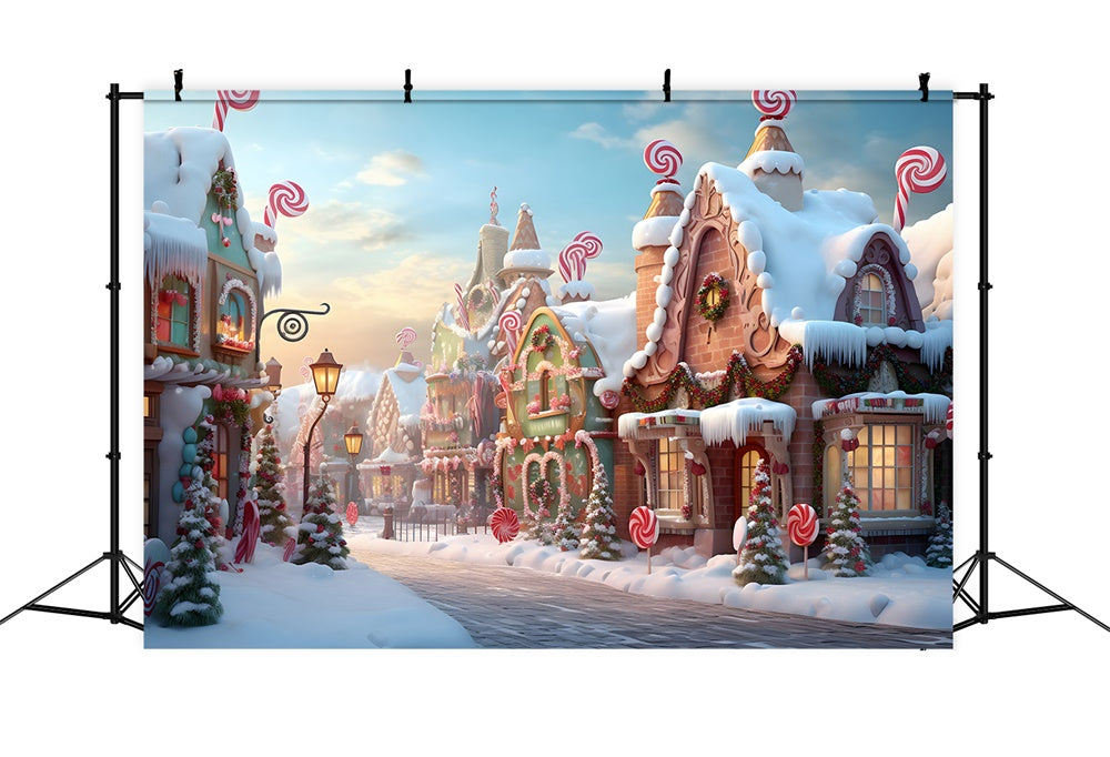 Toile de fond de Ville en Pain d'Épice Neigeuse de Noël RR7-766