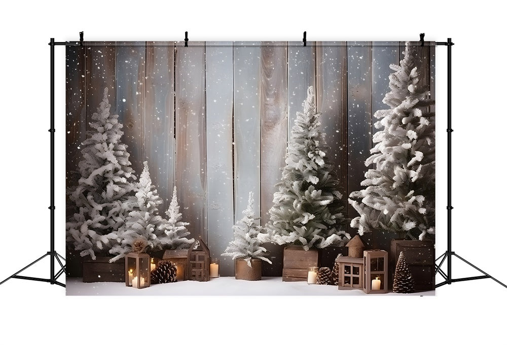 Toile de fond de Bois avec Flocon de Neige et Arbre de Noël RR7-781
