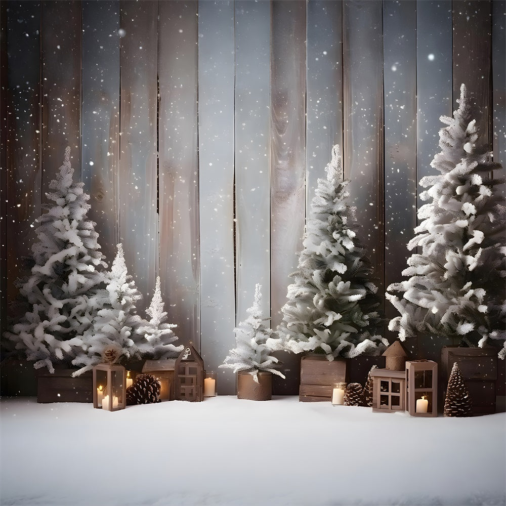 Toile de fond de Bois avec Flocon de Neige et Arbre de Noël RR7-781