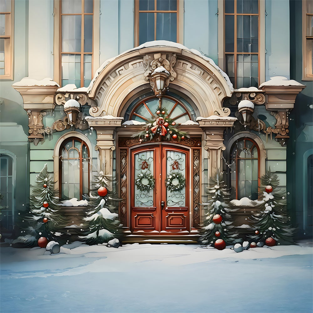 Toile de fond de Maison et Arbre de Noël en Aquarelle RR7-787