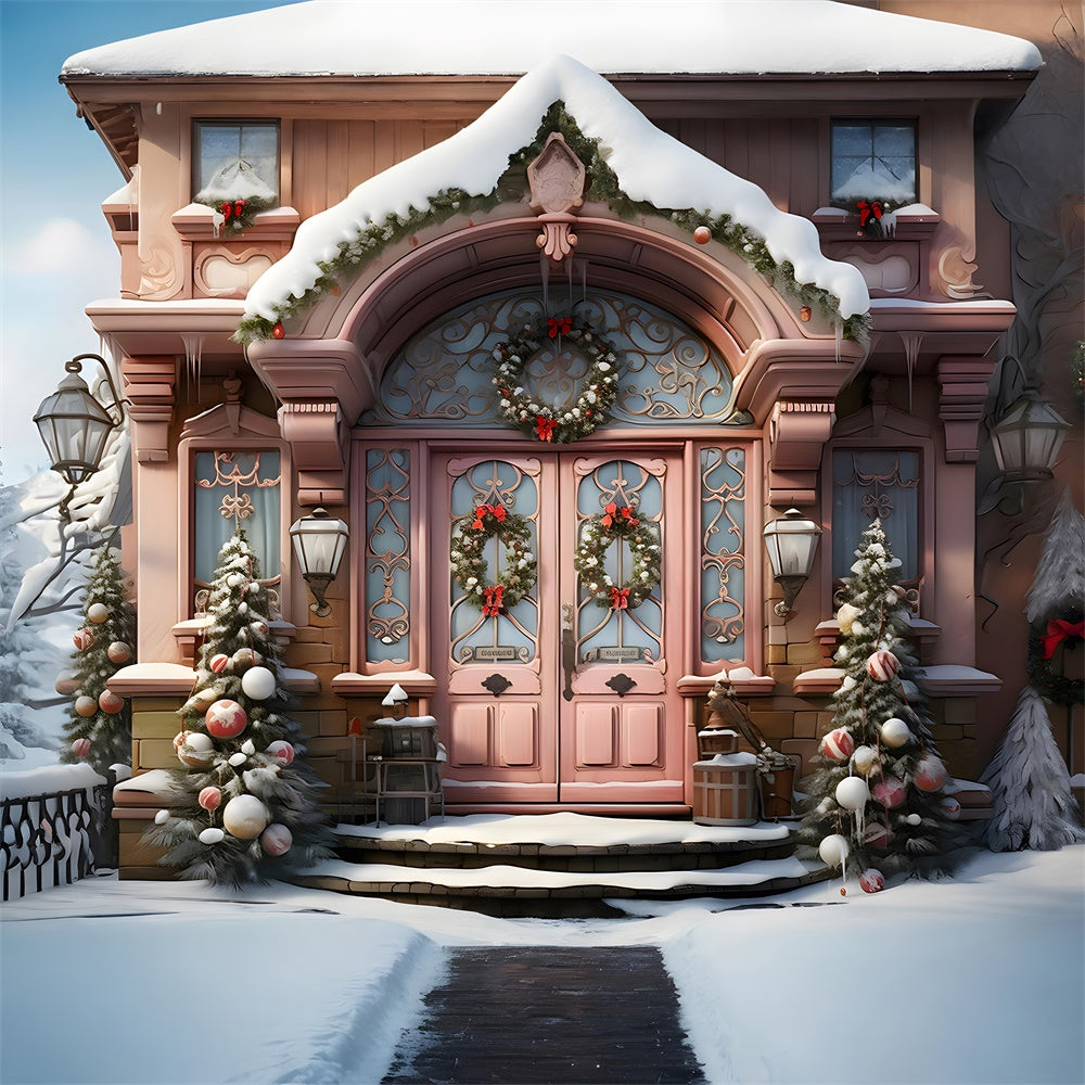 Toile de fond de Photographie de Maison Neigeuse de Noël RR7-788