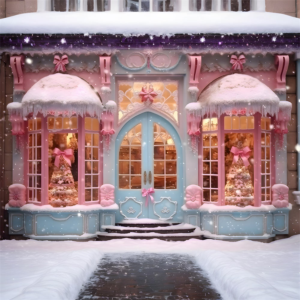 Toile de fond de Magasin de Bonbons Rose avec Neige de Noël RR7-790