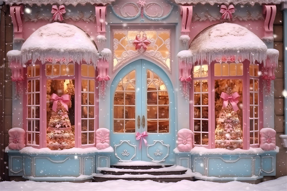 Toile de fond de Magasin de Bonbons Rose avec Neige de Noël RR7-790