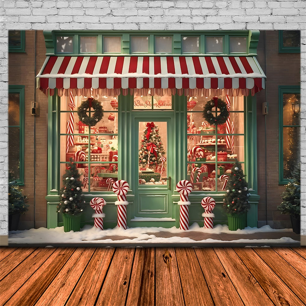 Toile de fond de Magasin de Bonbons Vert avec Porte de Noël RR7-791