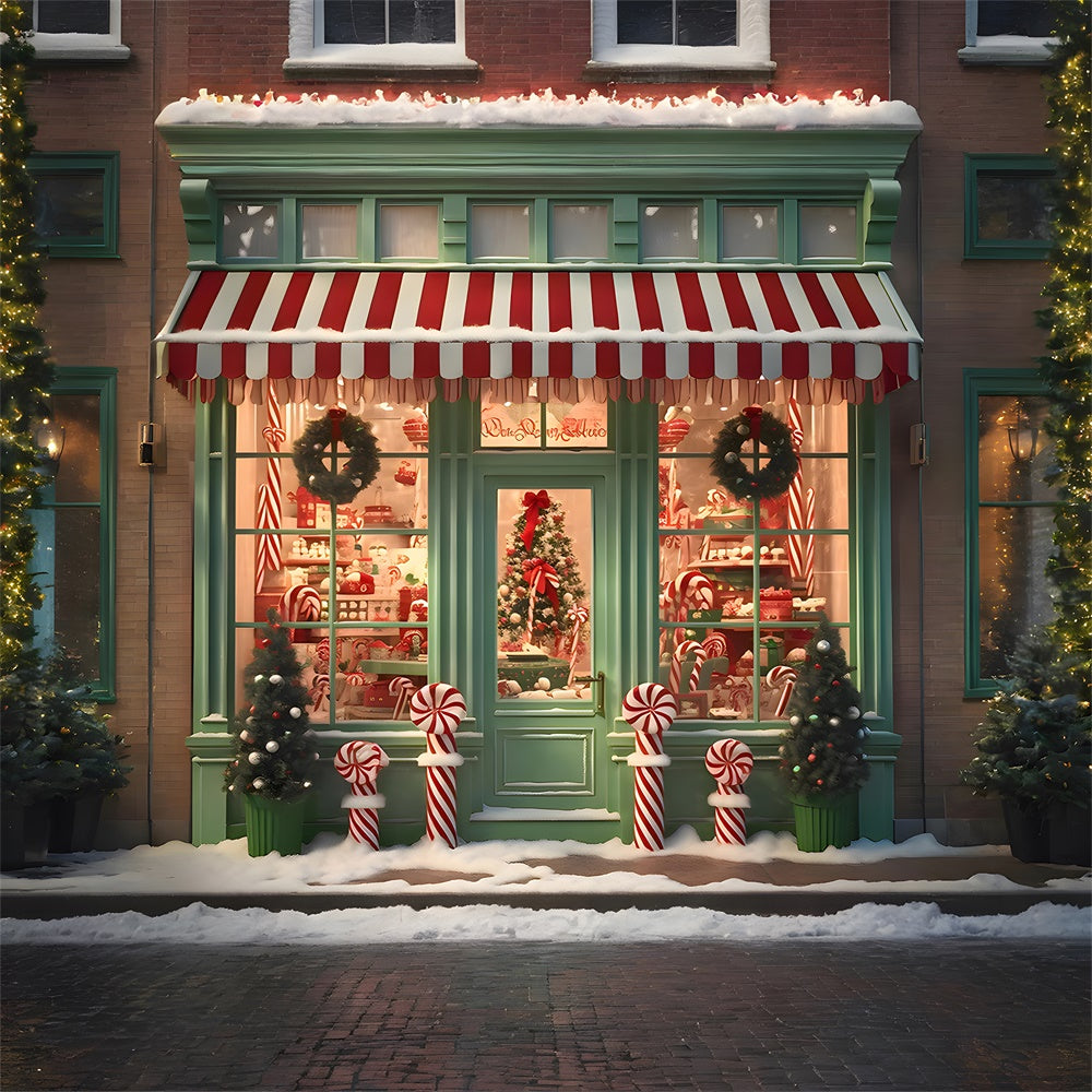 Toile de fond de Magasin de Bonbons Vert avec Porte de Noël RR7-791