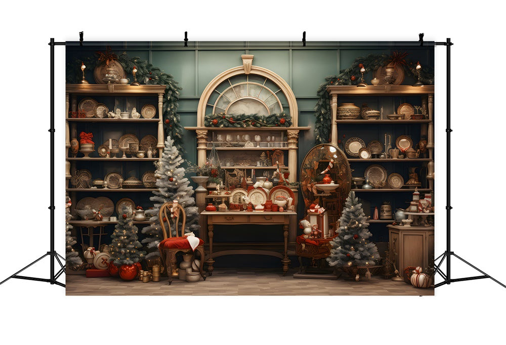 Toile de fond d'Étagère en Bois de Boutique de Noël RR7-793