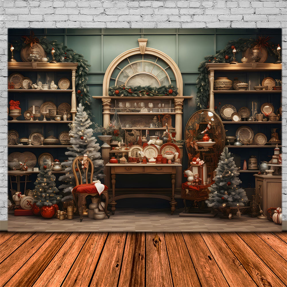 Toile de fond d'Étagère en Bois de Boutique de Noël RR7-793