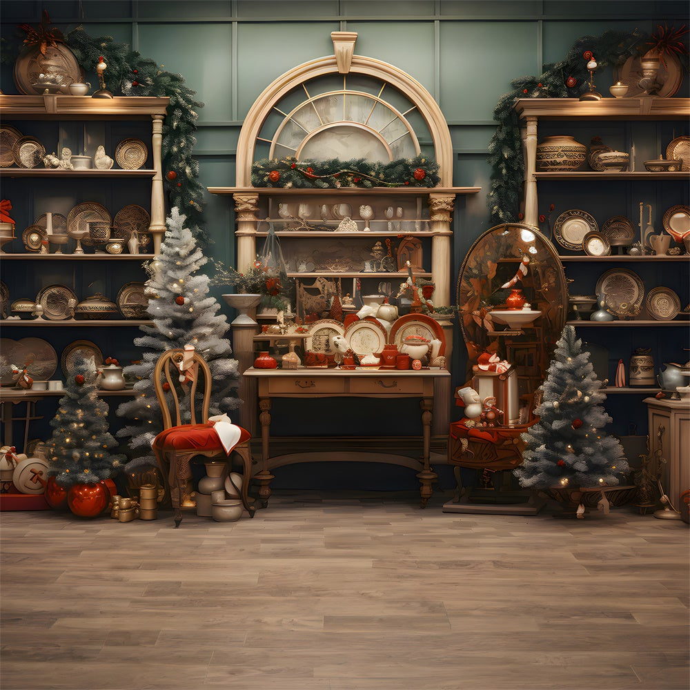 Toile de fond d'Étagère en Bois de Boutique de Noël RR7-793