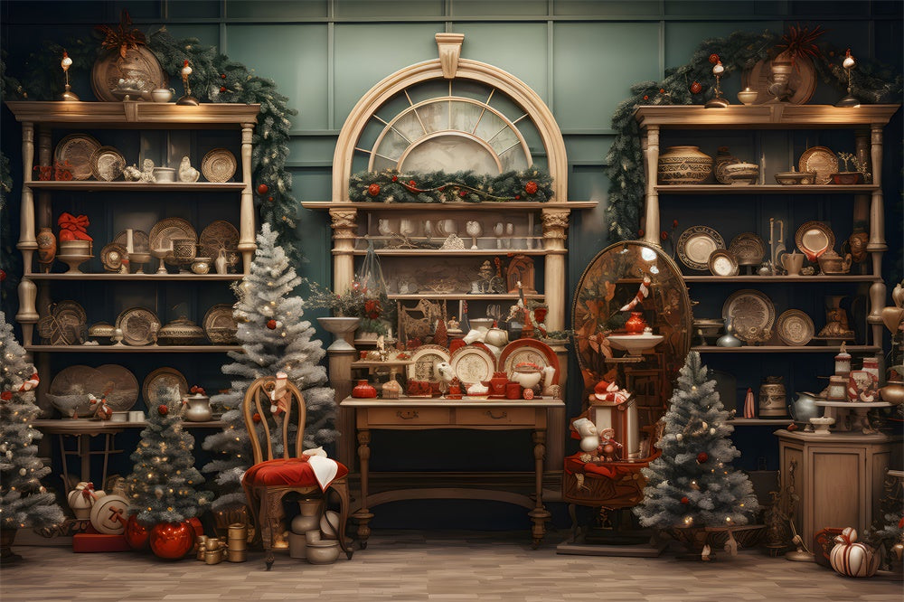 Toile de fond d'Étagère en Bois de Boutique de Noël RR7-793