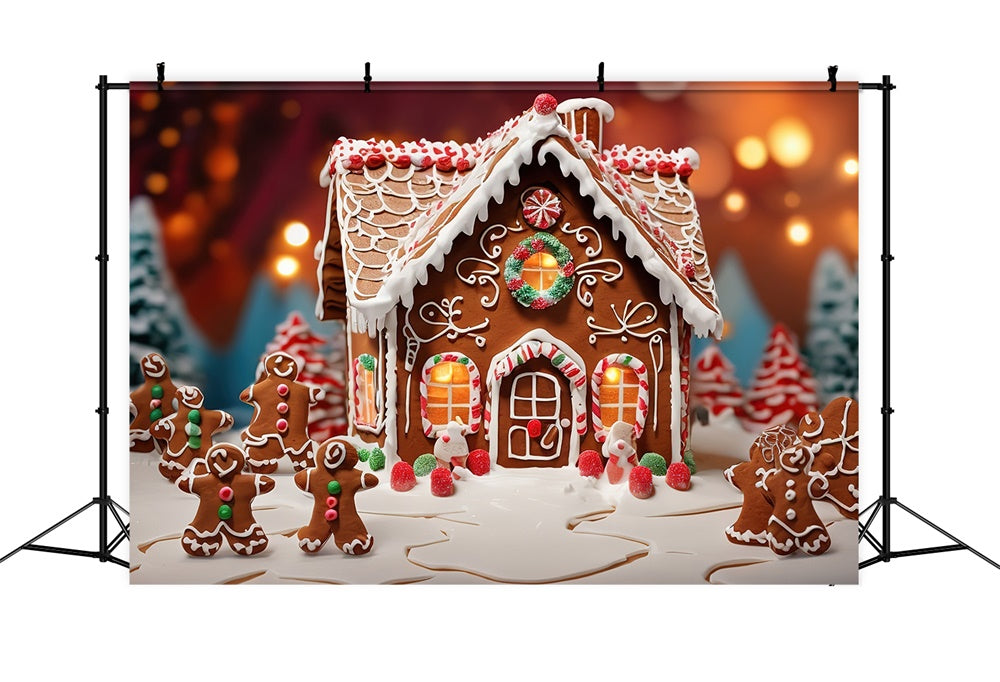 Toile de fond de Maison en Pain d'Épice avec Bonbons de Noël RR7-805