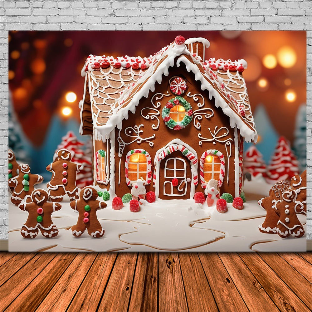 Toile de fond de Maison en Pain d'Épice avec Bonbons de Noël RR7-805