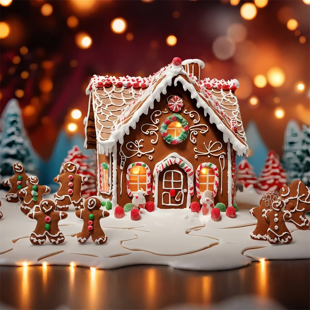 Toile de fond de Maison en Pain d'Épice avec Bonbons de Noël RR7-805
