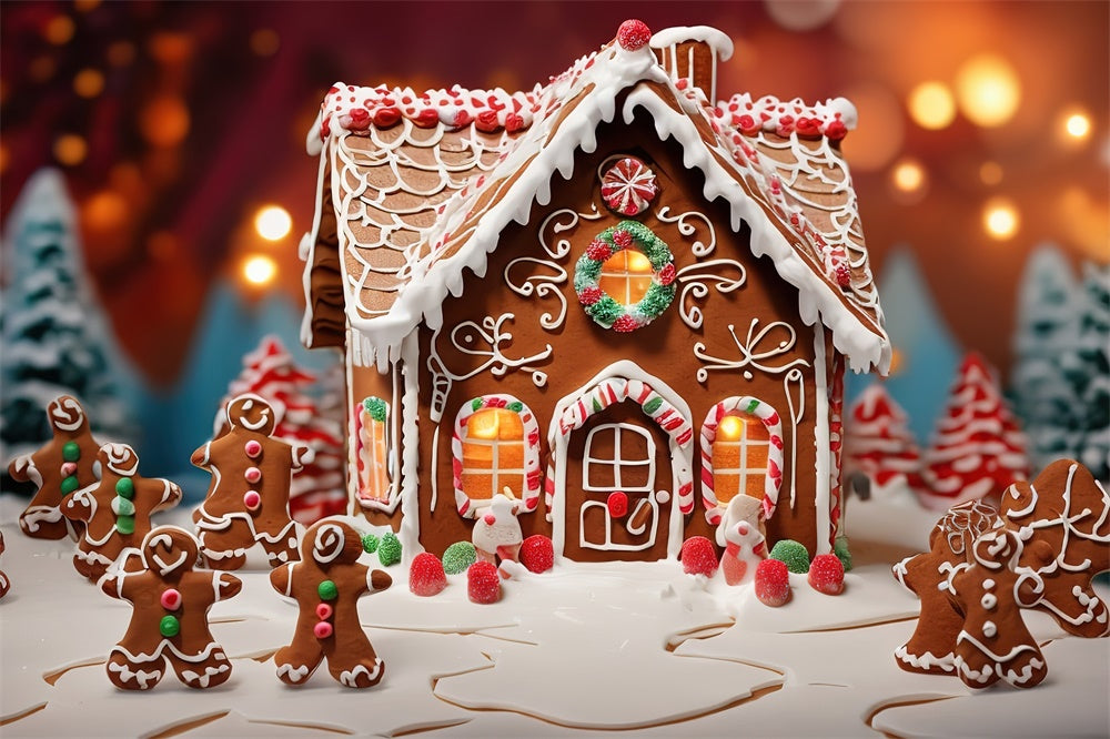 Toile de fond de Maison en Pain d'Épice avec Bonbons de Noël RR7-805