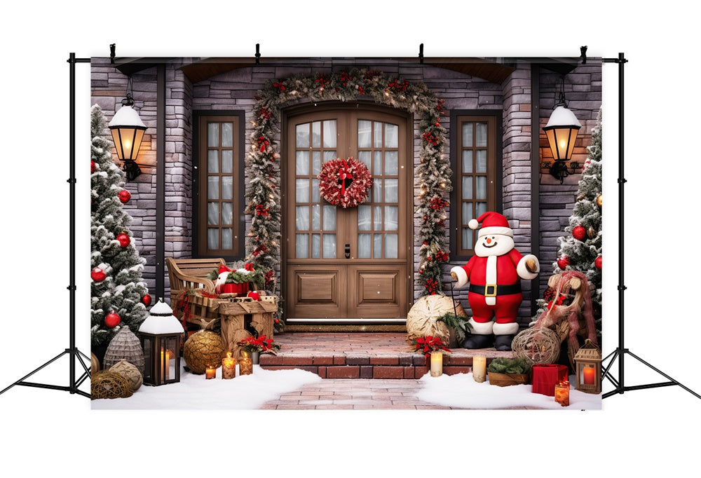 Toile de fond de Porte avec Père Noël et Couronne de Noël RR7-808