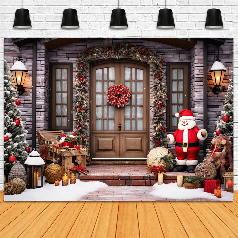Toile de fond de Porte avec Père Noël et Couronne de Noël RR7-808