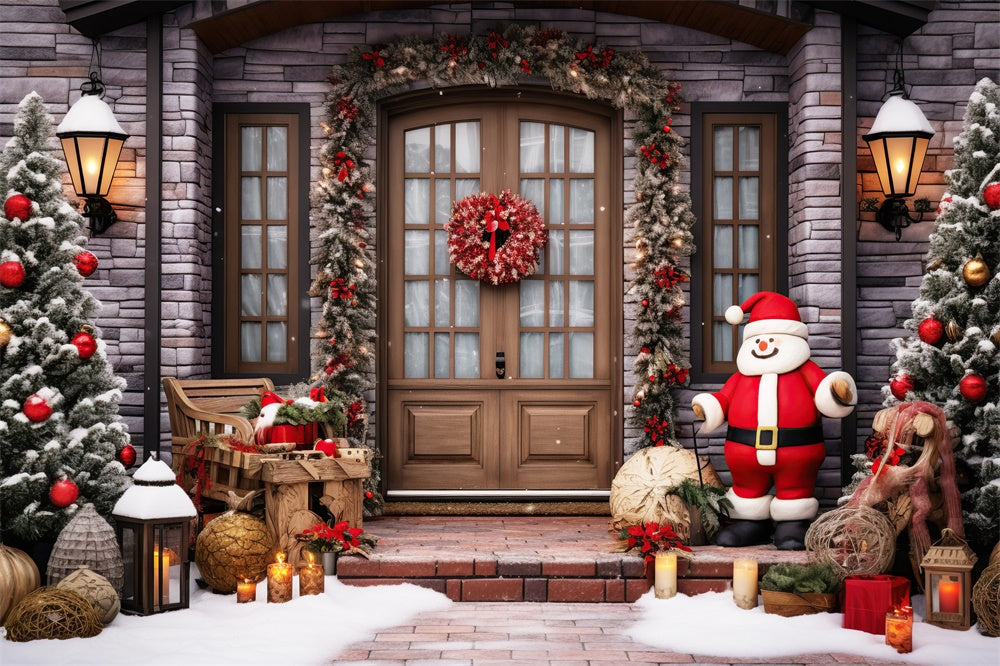 Toile de fond de Porte avec Père Noël et Couronne de Noël RR7-808