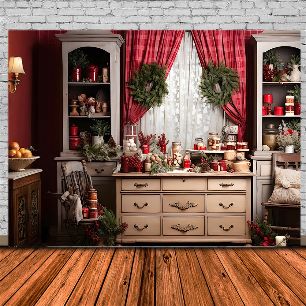 Toile de fond de Photographie avec Couronne de Noël en Cuisine RR7-810