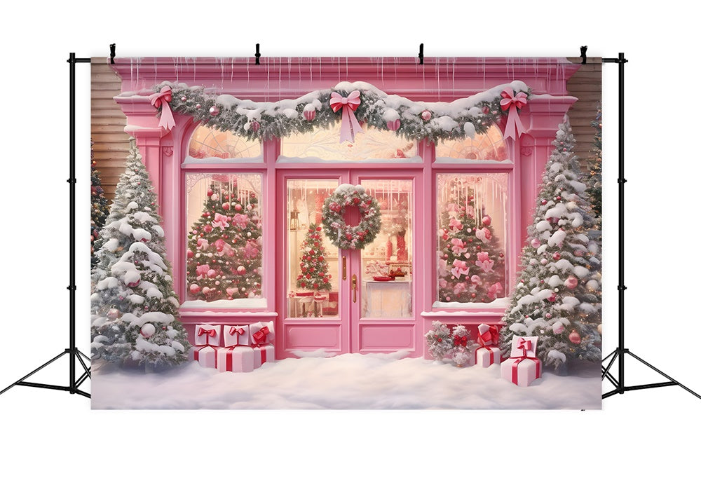 Toile de fond de Magasin de Noël Rose avec Guirlande Neigeuse RR7-811