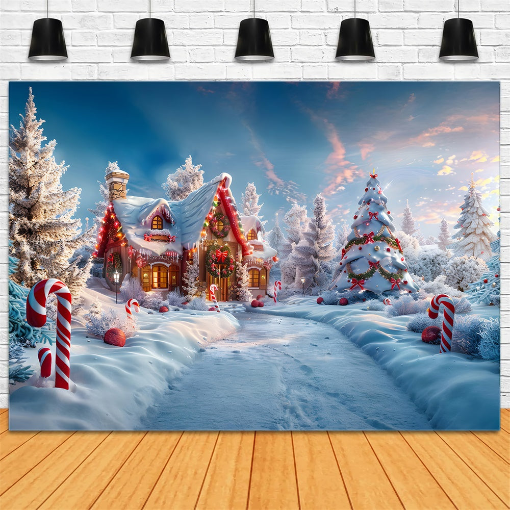 Toile de fond de Maison en Bonbons de Noël RR7-816