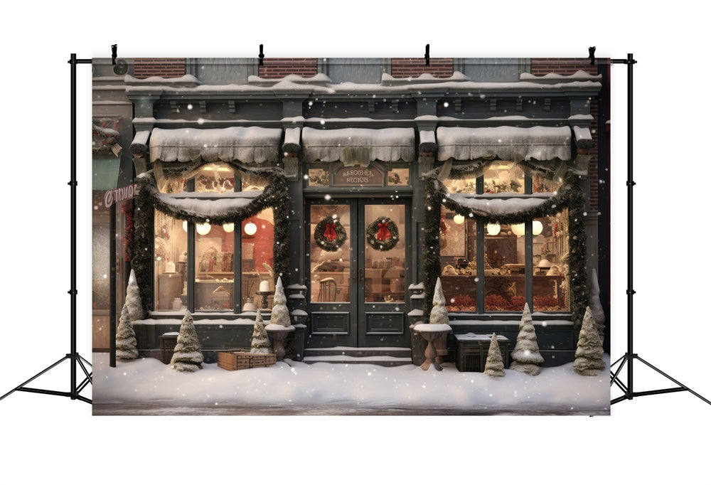 Toile de fond de Rue Hivernale avec Magasin de Noël RR7-818