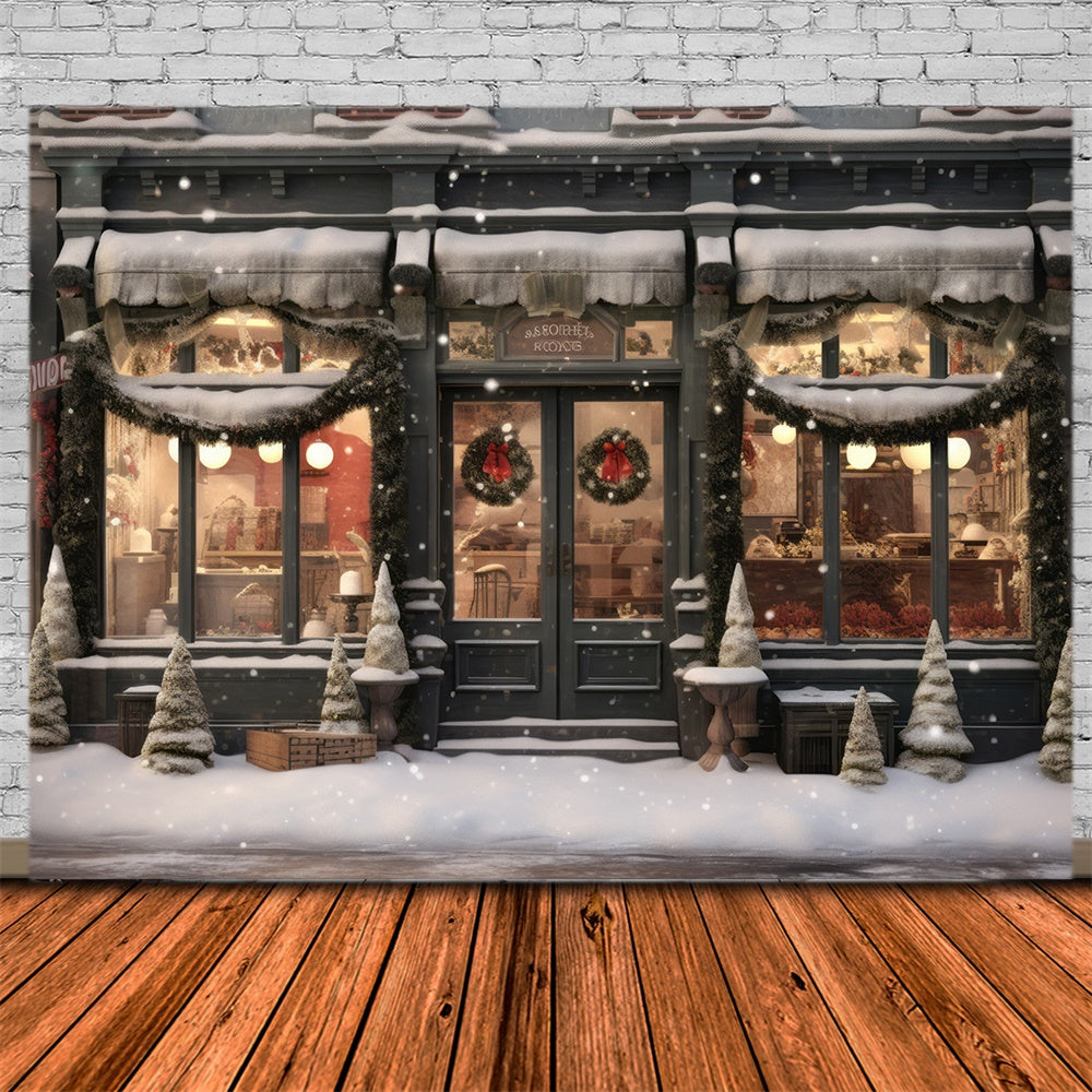 Toile de fond de Rue Hivernale avec Magasin de Noël RR7-818