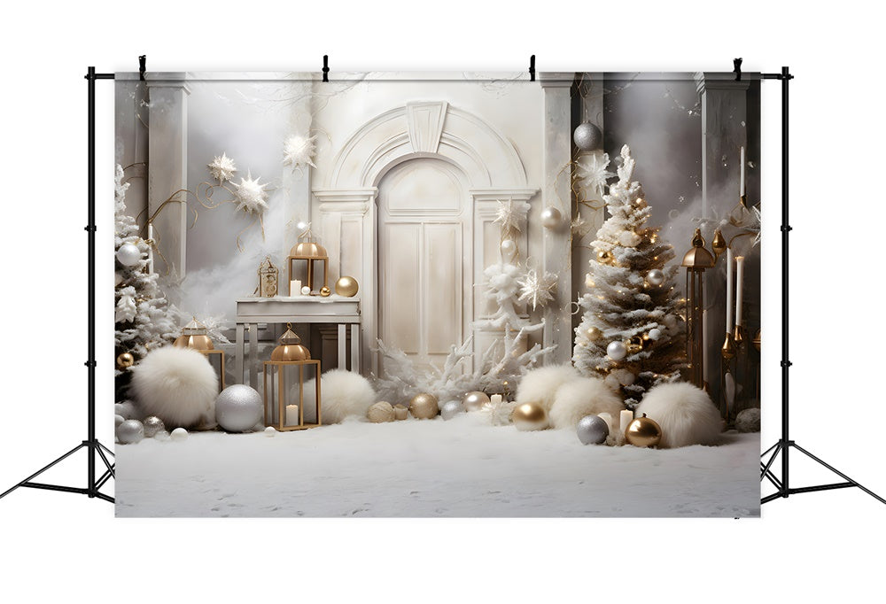 Toile de fond de Porte avec Boules de Noël et Arbre Blanc RR7-821