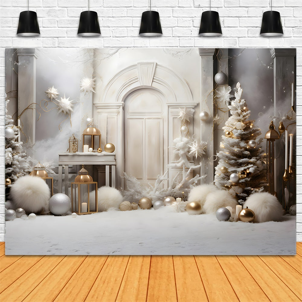 Toile de fond de Porte avec Boules de Noël et Arbre Blanc RR7-821
