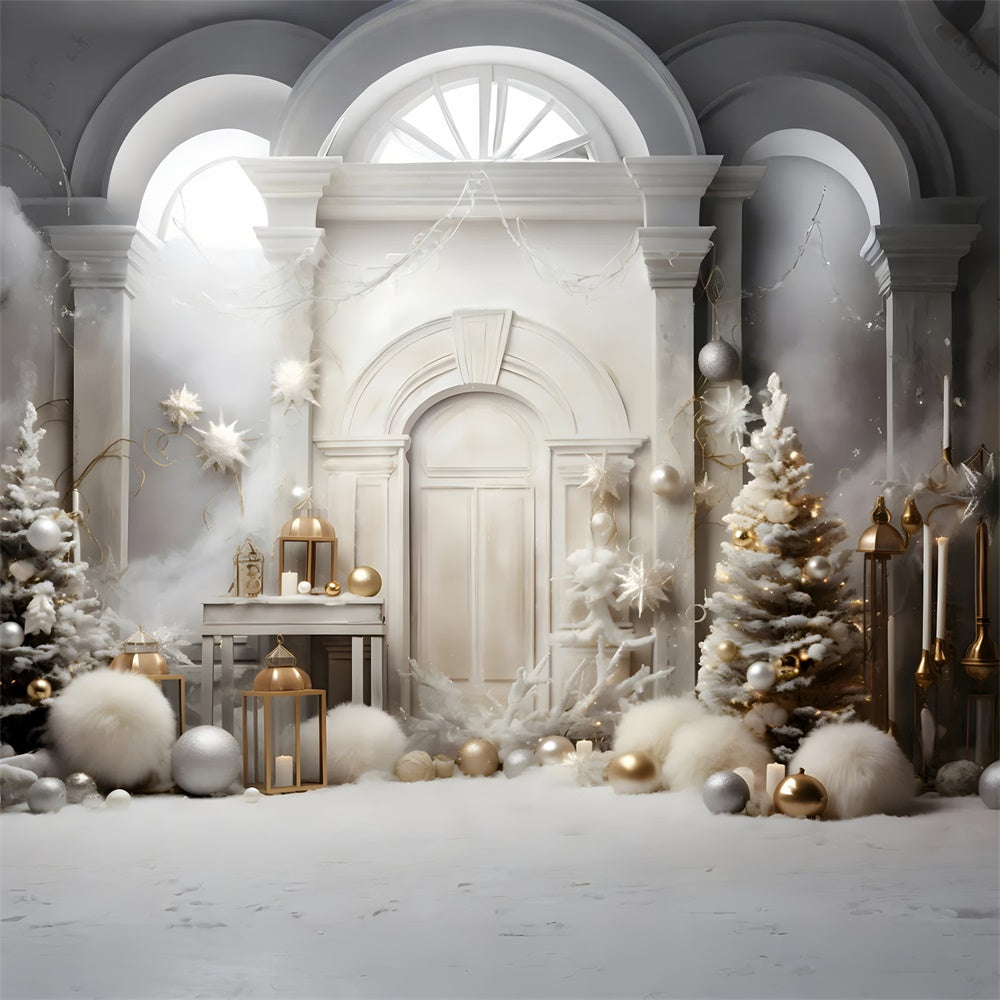 Toile de fond de Porte avec Boules de Noël et Arbre Blanc RR7-821