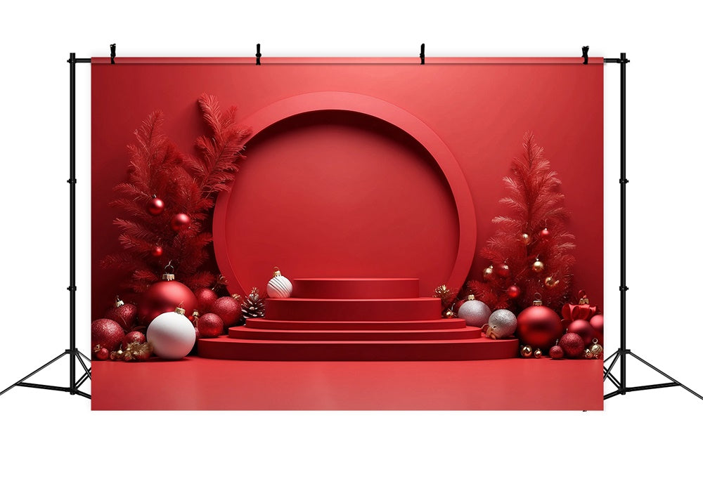 Toile de fond de Scène avec Arbre de Noël Rouge et Décorations RR7-824