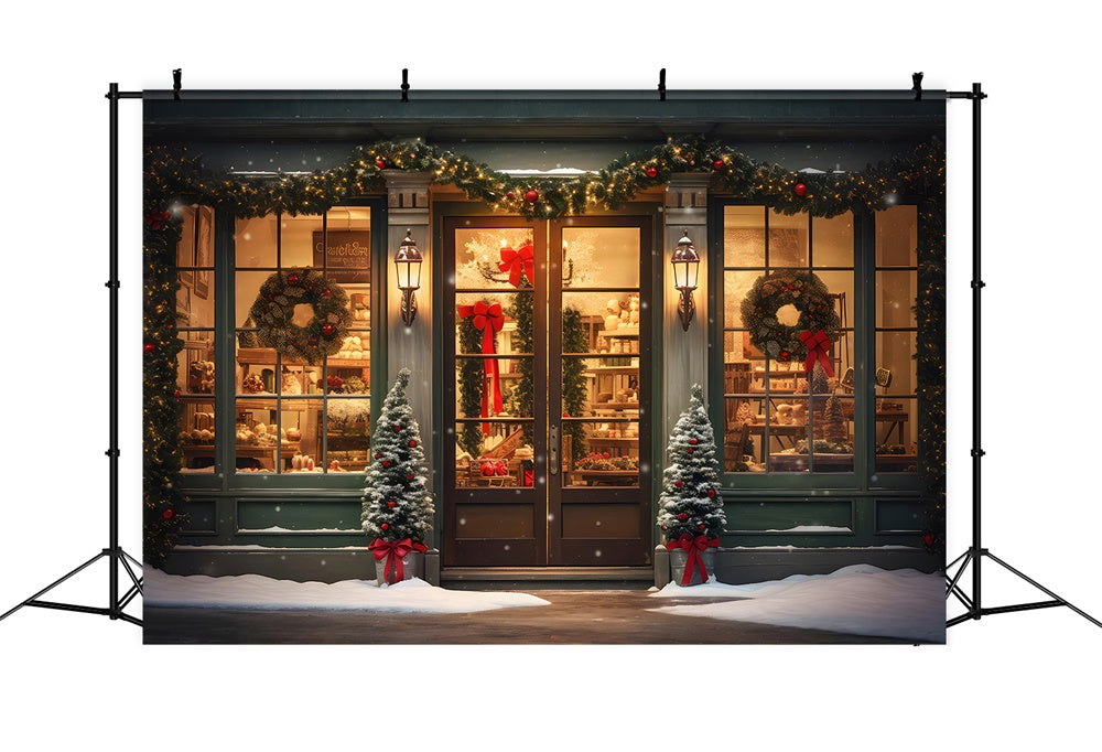 Toile de fond de Magasin avec Arbre de Noël et Guirlande Neigeuse RR7-825