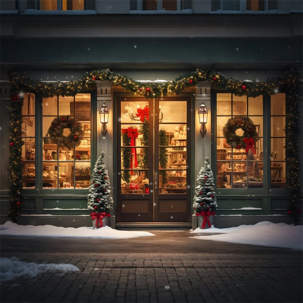 Toile de fond de Magasin avec Arbre de Noël et Guirlande Neigeuse RR7-825