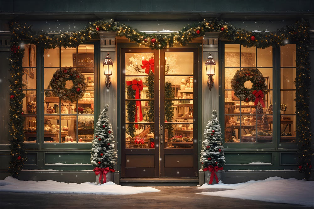 Toile de fond de Magasin avec Arbre de Noël et Guirlande Neigeuse RR7-825