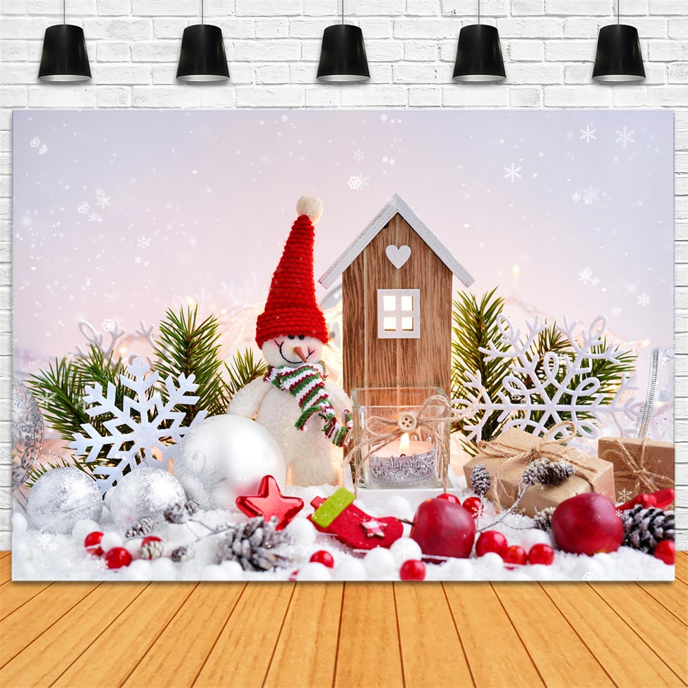 Toile de fond de Photographie de Bonhomme de Neige avec Boules de Noël RR7-830