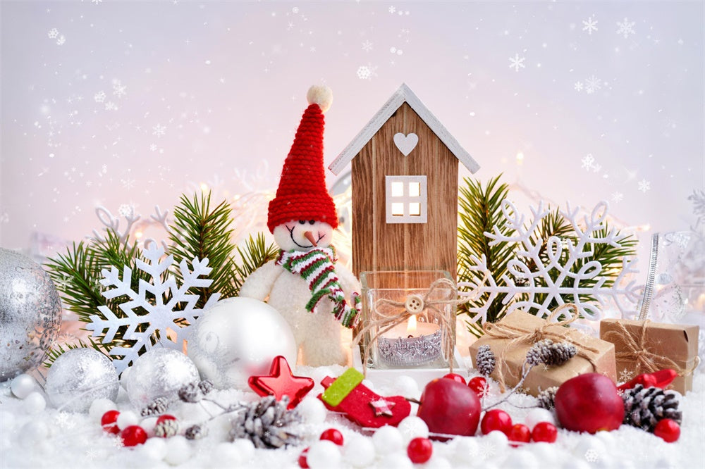 Toile de fond de Photographie de Bonhomme de Neige avec Boules de Noël RR7-830
