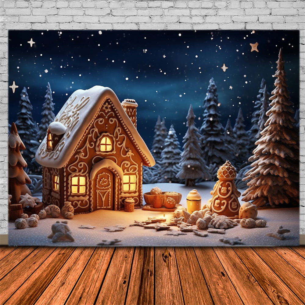 Toile de fond de Maison en Pain d'Épice avec Forêt de Noël RR7-831