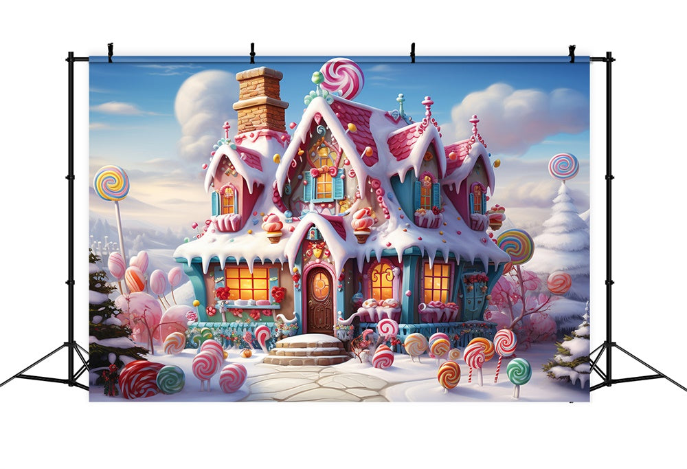 Toile de fond de Maison en Bonbons avec Merveille de Noël RR7-832