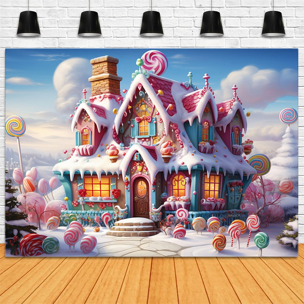 Toile de fond de Maison en Bonbons avec Merveille de Noël RR7-832