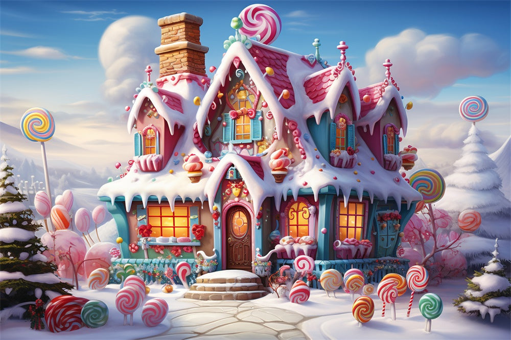 Toile de fond de Maison en Bonbons avec Merveille de Noël RR7-832