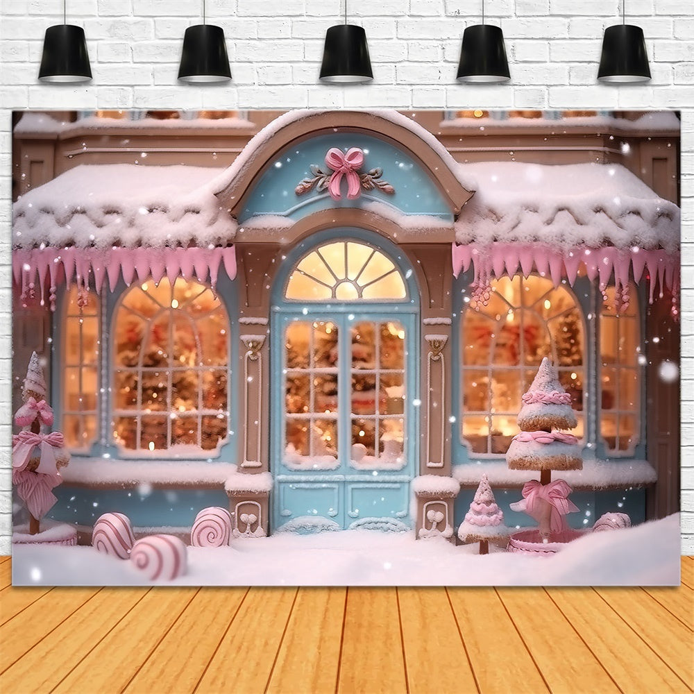 Toile de fond de Magasin de Bonbons Rose avec Flocon de Neige Noël RR7-834
