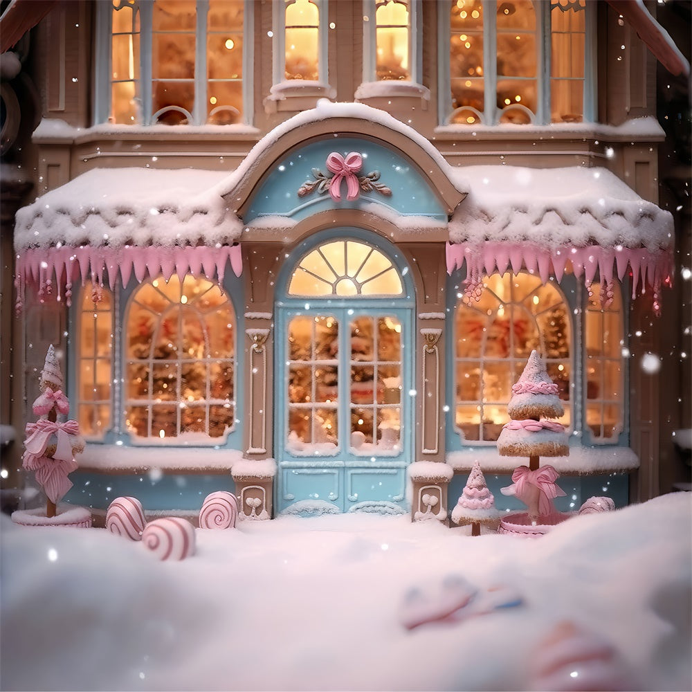 Toile de fond de Magasin de Bonbons Rose avec Flocon de Neige Noël RR7-834