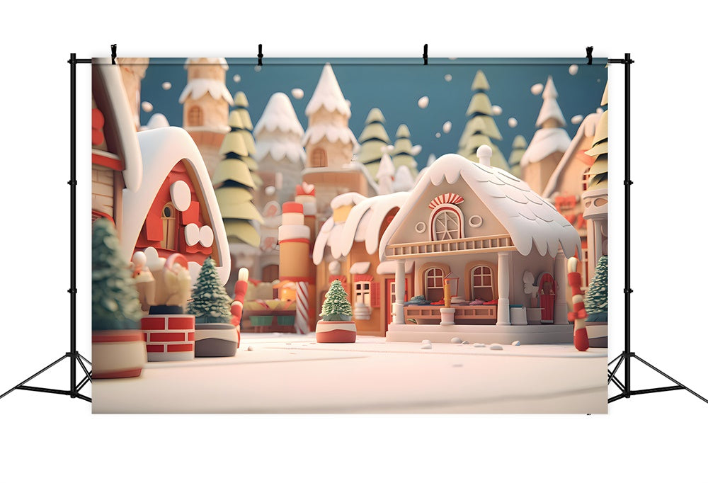 Toile de fond de Maisons en Pain d'Épice avec Arbre de Noël RR7-835