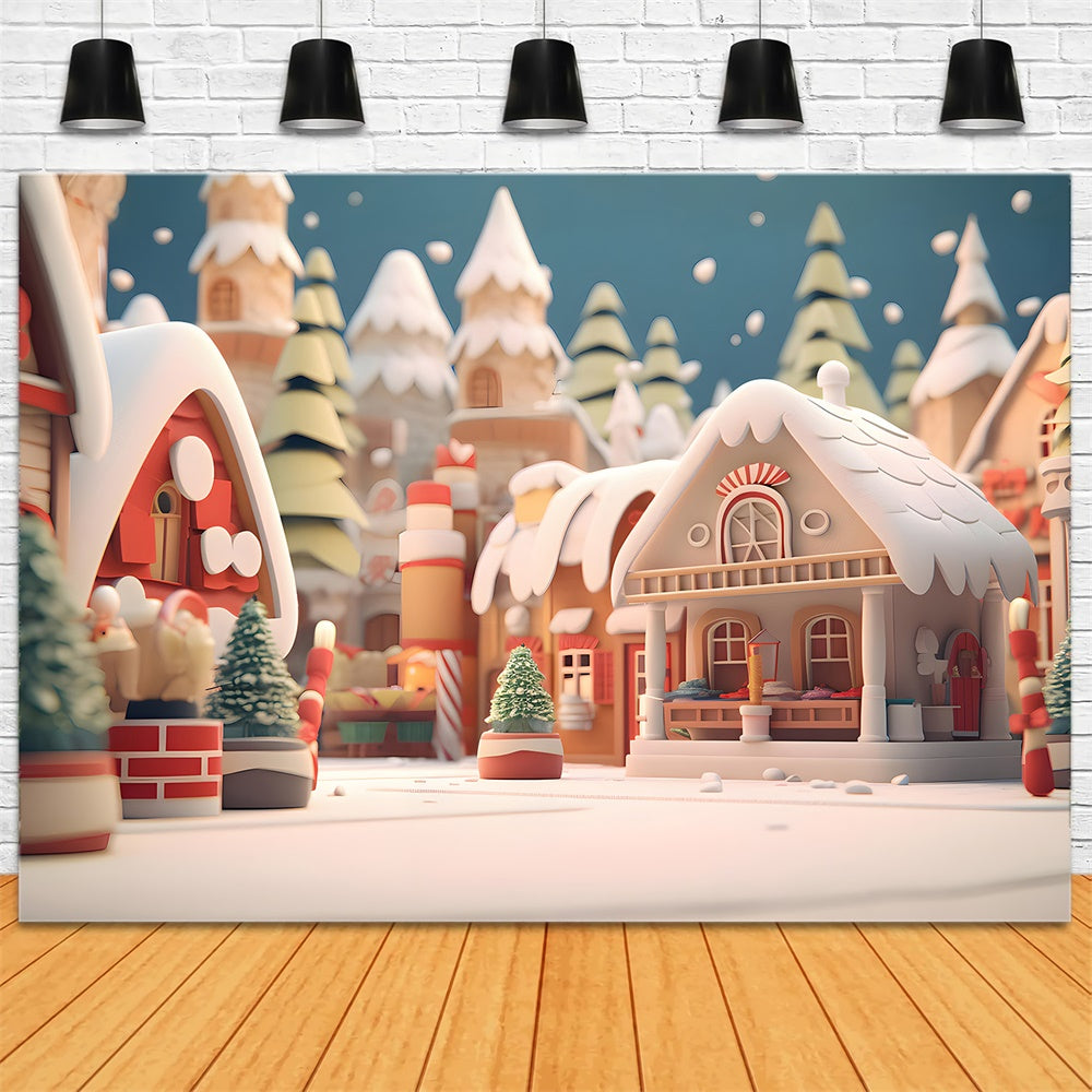 Toile de fond de Maisons en Pain d'Épice avec Arbre de Noël RR7-835
