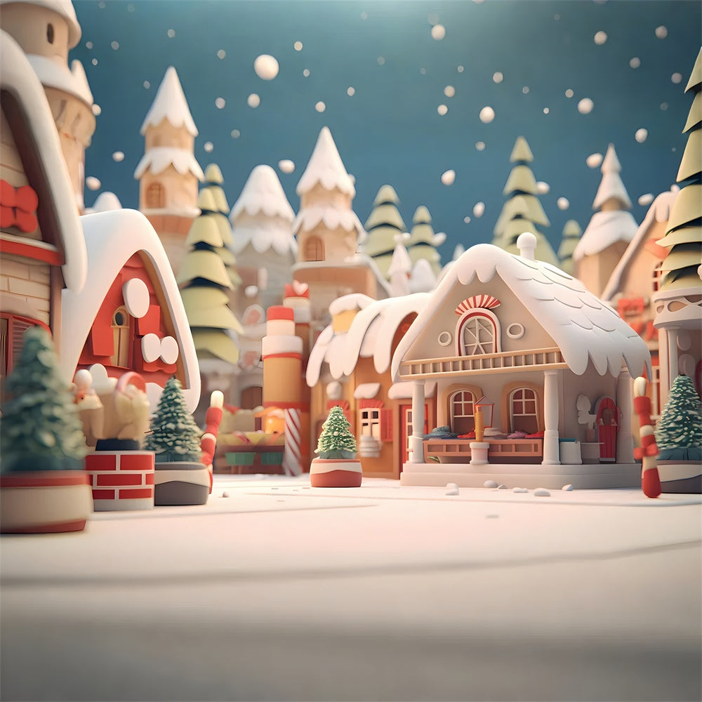 Toile de fond de Maisons en Pain d'Épice avec Arbre de Noël RR7-835