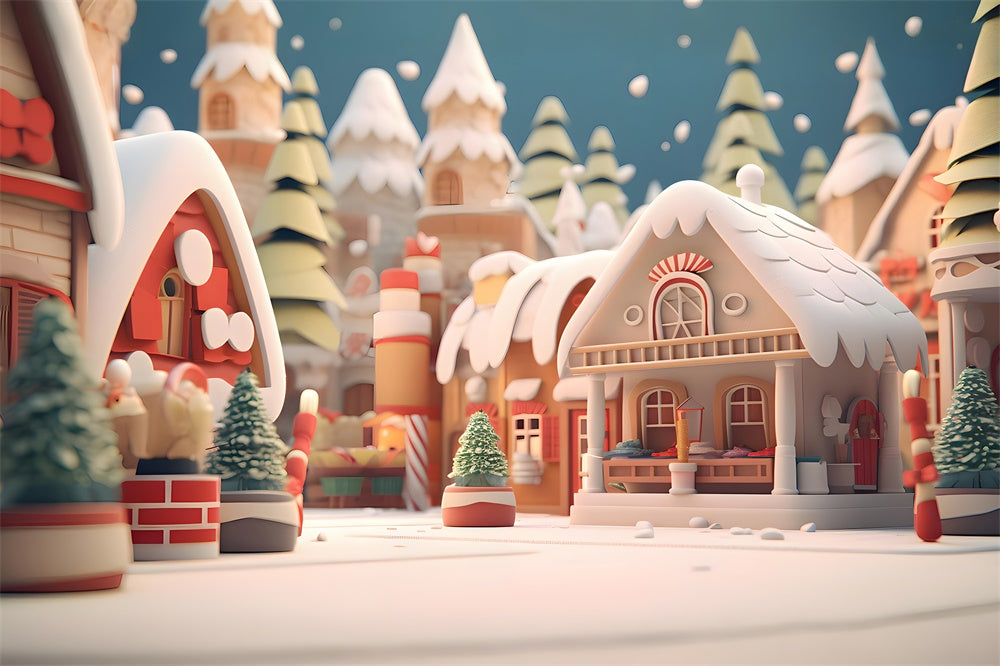 Toile de fond de Maisons en Pain d'Épice avec Arbre de Noël RR7-835