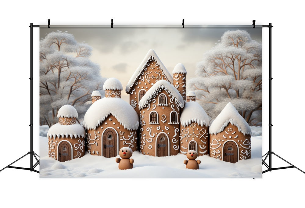 Toile de fond de Maison en Pain d'Épice Neigeuse de Noël RR7-837