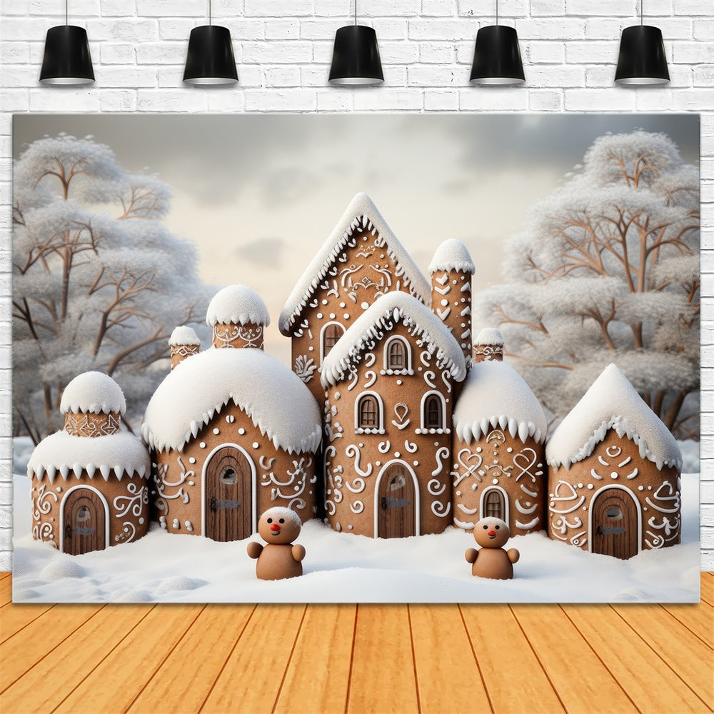 Toile de fond de Maison en Pain d'Épice Neigeuse de Noël RR7-837