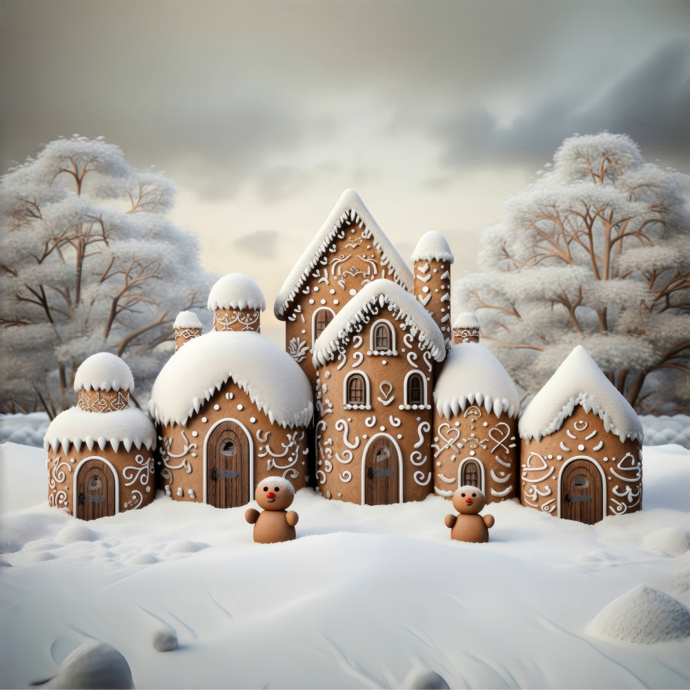 Toile de fond de Maison en Pain d'Épice Neigeuse de Noël RR7-837