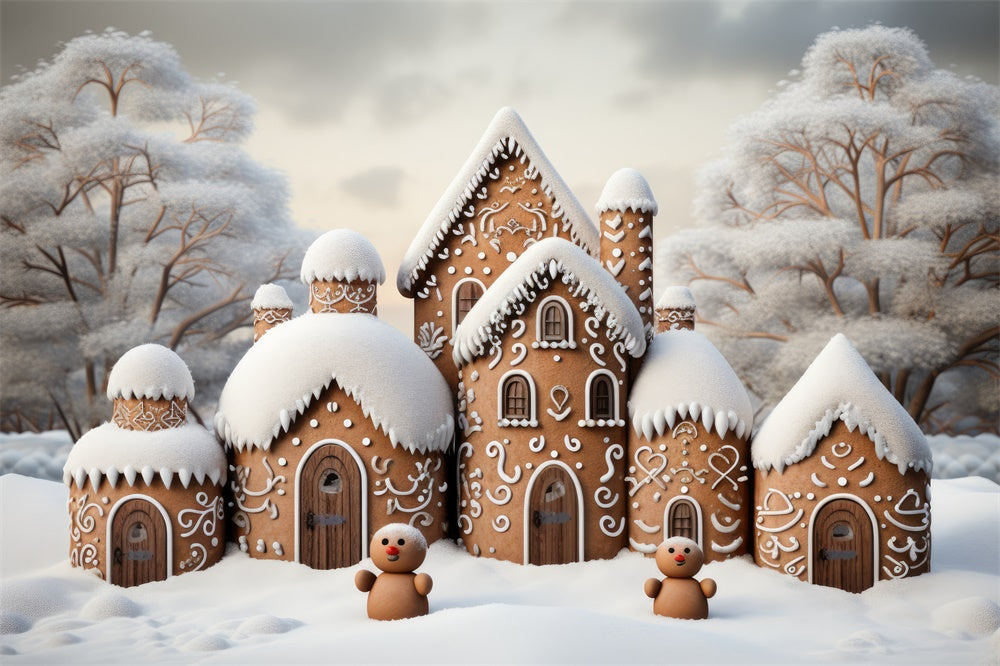 Toile de fond de Maison en Pain d'Épice Neigeuse de Noël RR7-837