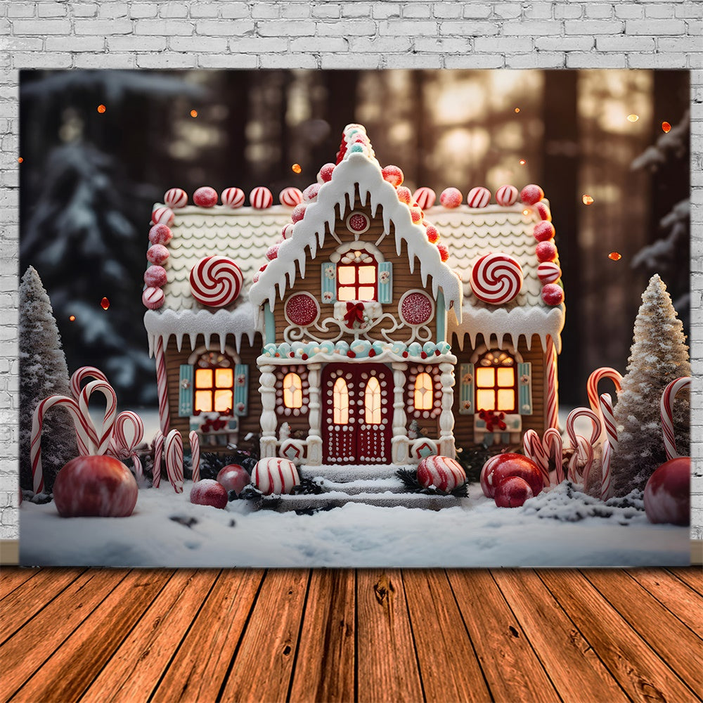 Toile de fond de Maison en Bonbons avec Arbres de Noël RR7-838